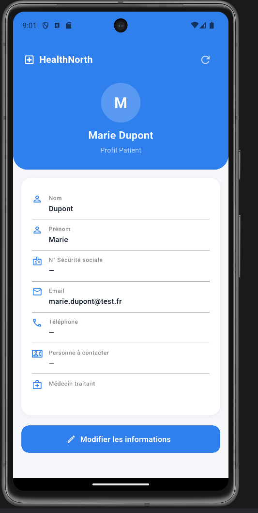 Capture du projet HealthNorth Mobile