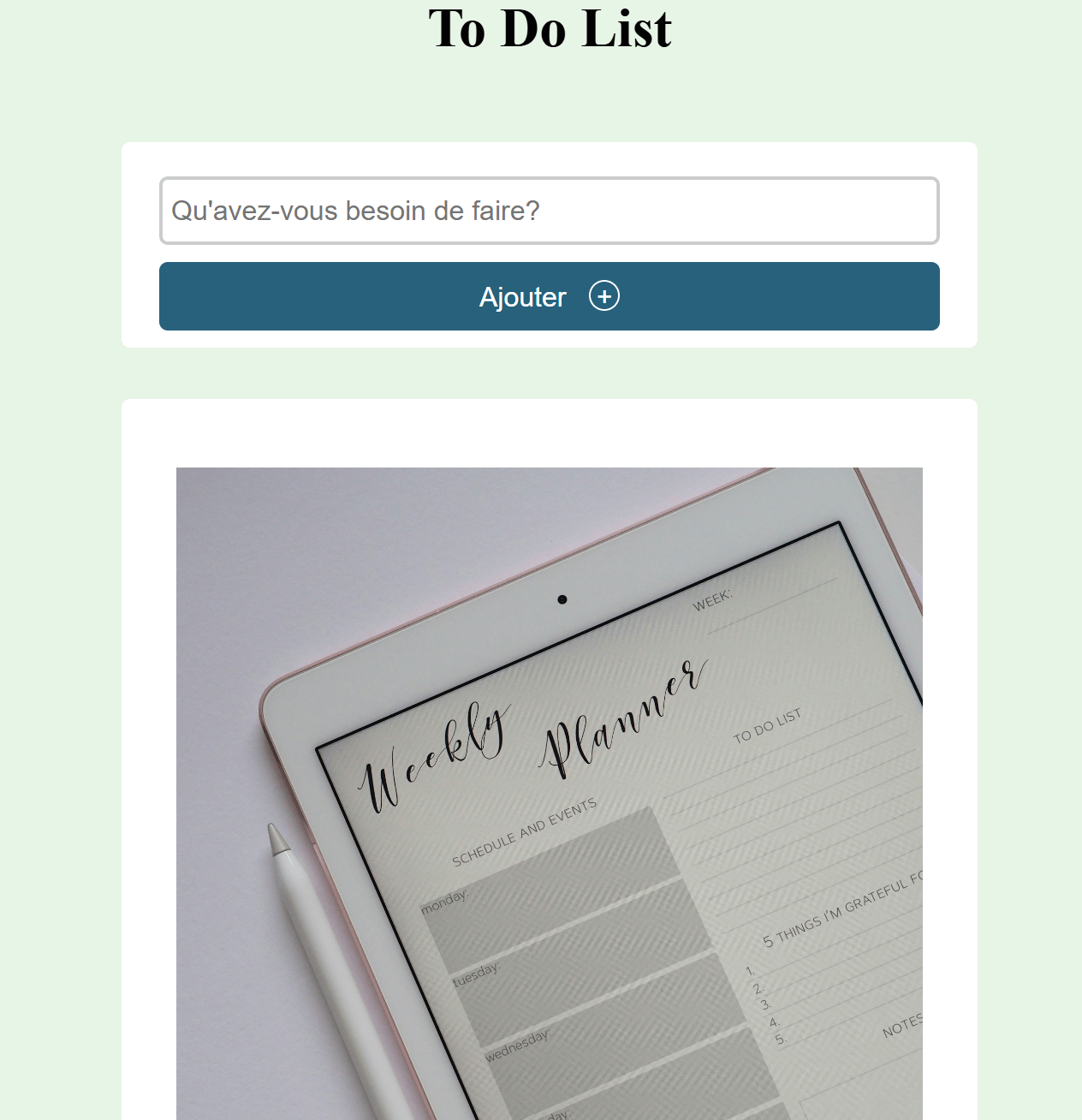 Capture d’écran de l’application To-do list